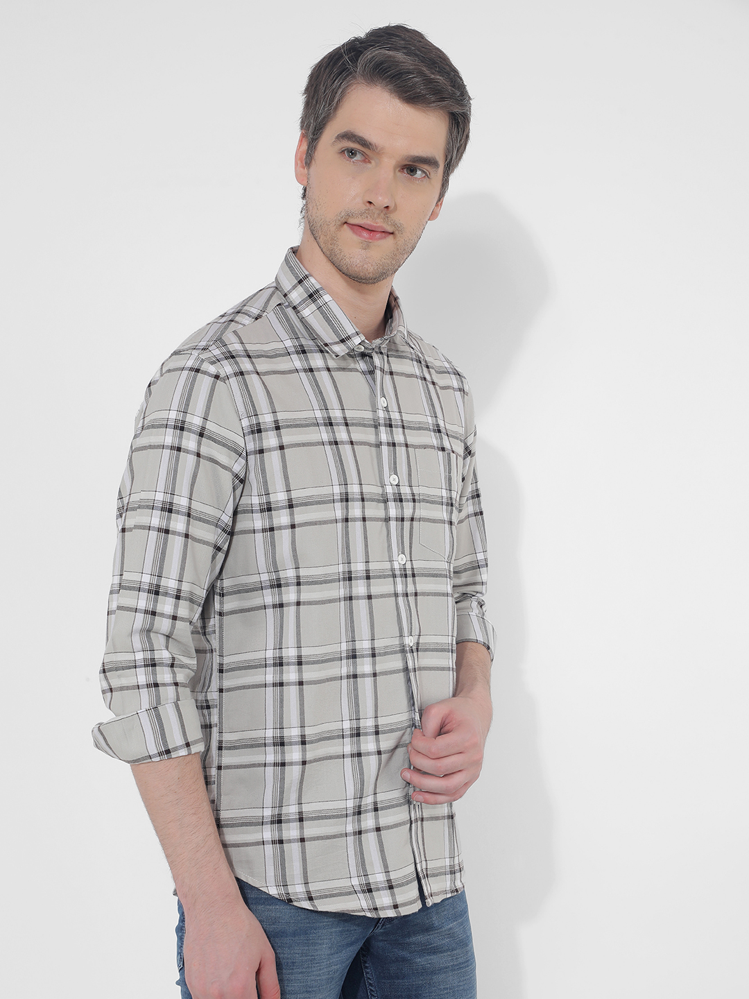 Numero Uno Men Checkered Grey Shirt